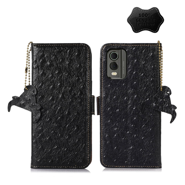 For Nokia C32 4G Ostrich Pattern Genuine Leather RFID Phone Case(Black) - Nokia Cases by PMC TechLife | Online Shopping South Africa | PMC TechLife | Buy Now Pay Later Mobicred