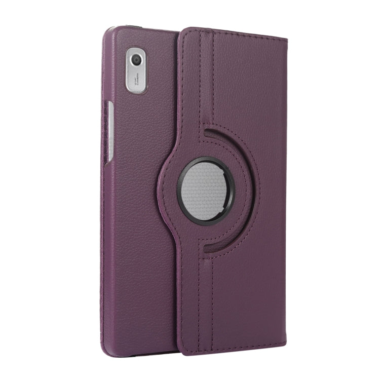 For Lenovo Tab M9 360 Degree Rotation Litchi Texture Tablet Leather Case with Holder(Purple) - Lenovo by PMC TechLife | Online Shopping South Africa | PMC TechLife | Buy Now Pay Later Mobicred