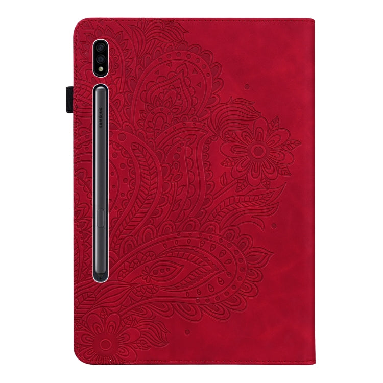 For Samsung Galaxy Tab S9 / S9 FE Peacock Embossed Pattern Leather Tablet Case(Red) - Galaxy Tab S9 Cases by PMC Jewellery | Online Shopping South Africa | PMC Jewellery | Buy Now Pay Later Mobicred