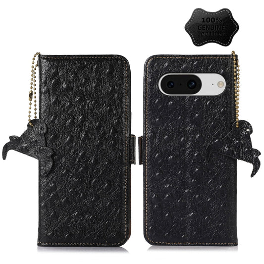 For Google Pixel 8 Ostrich Pattern Genuine Leather RFID Phone Case(Black) - Google Cases by PMC Jewellery | Online Shopping South Africa | PMC Jewellery | Buy Now Pay Later Mobicred