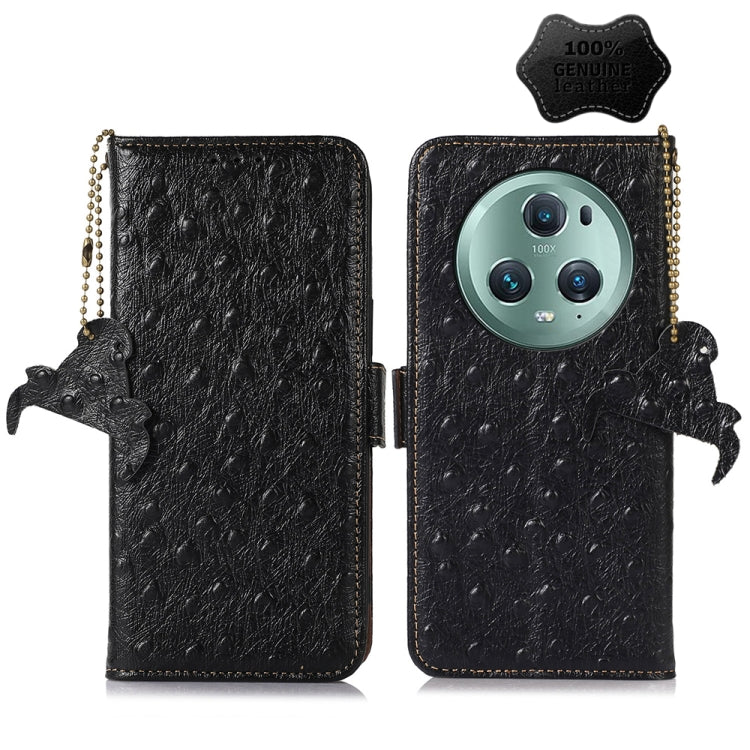 For Honor Magic5 Pro Ostrich Pattern Genuine Leather RFID Phone Case(Black) - Honor Cases by PMC TechLife | Online Shopping South Africa | PMC TechLife | Buy Now Pay Later Mobicred