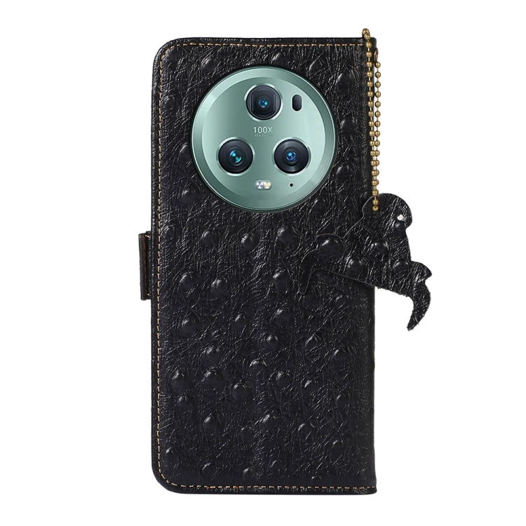 For Honor Magic5 Pro Ostrich Pattern Genuine Leather RFID Phone Case(Black) - Honor Cases by PMC TechLife | Online Shopping South Africa | PMC TechLife | Buy Now Pay Later Mobicred