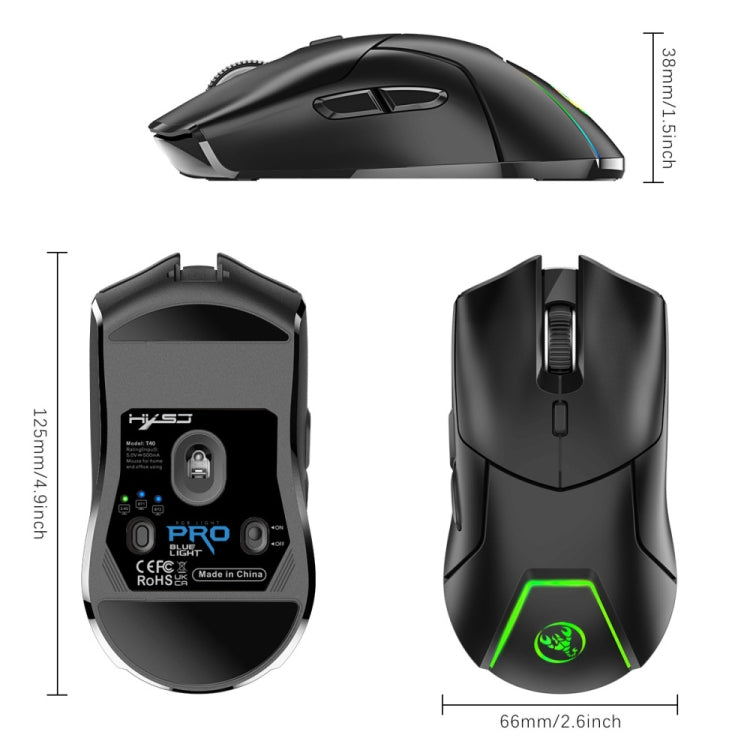 HXSJ T40 7 Keys 4000DPI Three-mode Colorful Backlight Wireless Gaming Mouse Rechargeable(Black) - Wireless Mice by HXSJ | Online Shopping South Africa | PMC Jewellery | Buy Now Pay Later Mobicred