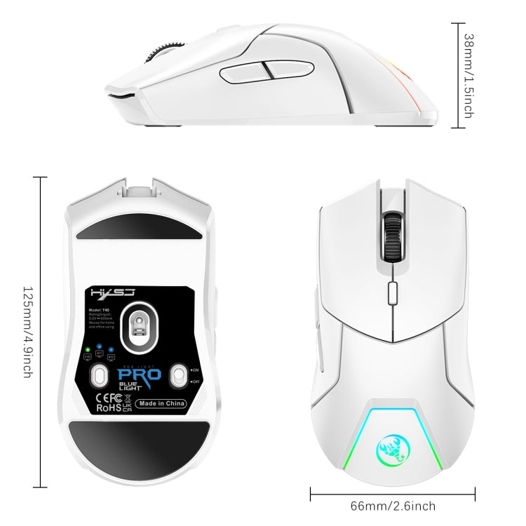 HXSJ T40 7 Keys 4000DPI Three-mode Colorful Backlight Wireless Gaming Mouse Rechargeable(White) - Wireless Mice by HXSJ | Online Shopping South Africa | PMC Jewellery | Buy Now Pay Later Mobicred