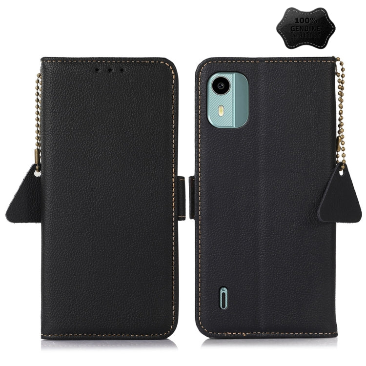 For Nokia C12 4G Side-Magnetic TJ Genuine Leather RFID Phone Case(Black) - Honor Cases by PMC TechLife | Online Shopping South Africa | PMC TechLife | Buy Now Pay Later Mobicred