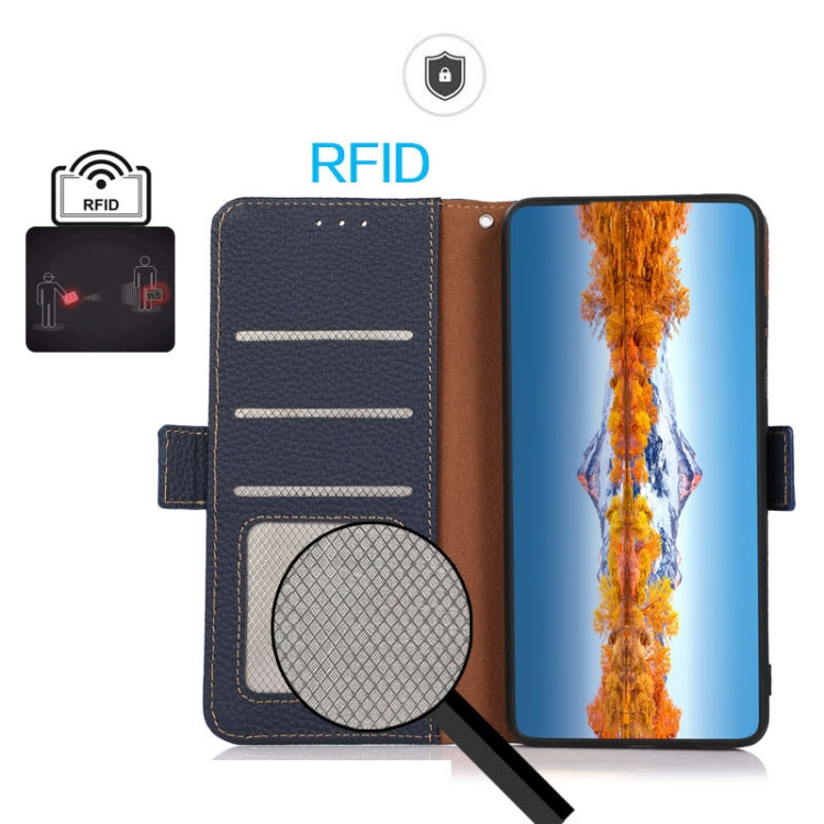 For Honor Magic5 KHAZNEH Side-Magnetic Litchi Genuine Leather RFID Phone Case(Blue) - Honor Cases by PMC TechLife | Online Shopping South Africa | PMC TechLife | Buy Now Pay Later Mobicred