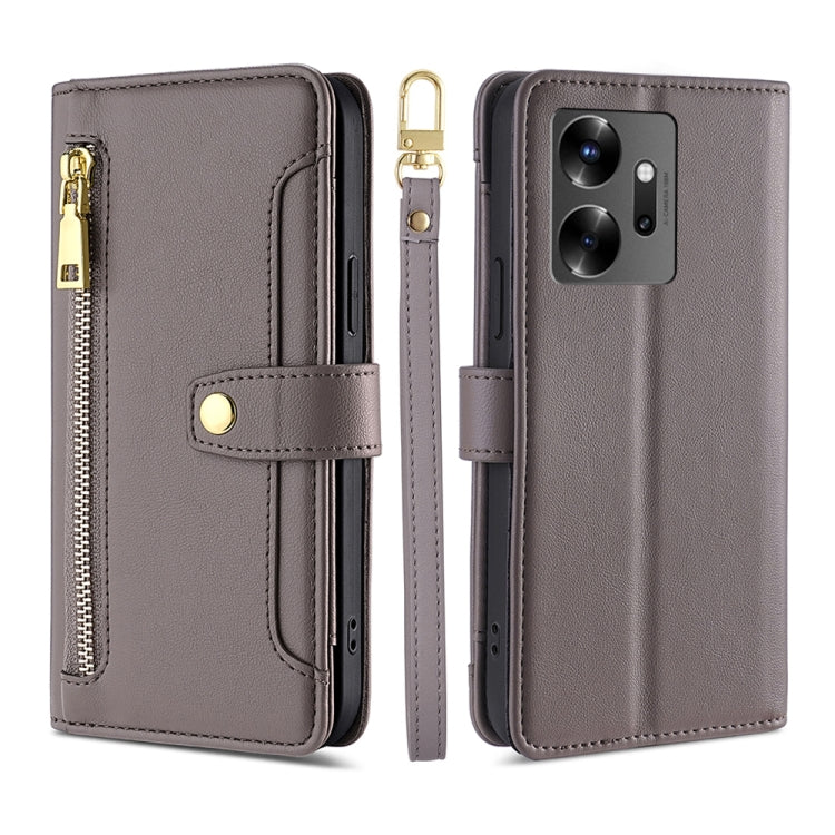 For Infinix Zero 20 Sheep Texture Cross-body Zipper Wallet Leather Phone Case(Grey) - Infinix Cases by PMC TechLife | Online Shopping South Africa | PMC TechLife | Buy Now Pay Later Mobicred