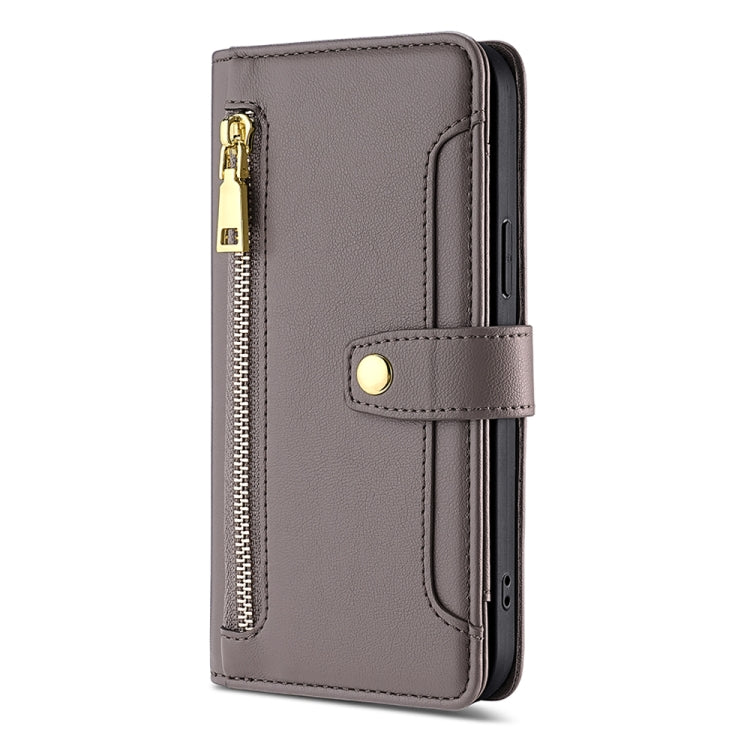 For Infinix Zero 20 Sheep Texture Cross-body Zipper Wallet Leather Phone Case(Grey) - Infinix Cases by PMC TechLife | Online Shopping South Africa | PMC TechLife | Buy Now Pay Later Mobicred