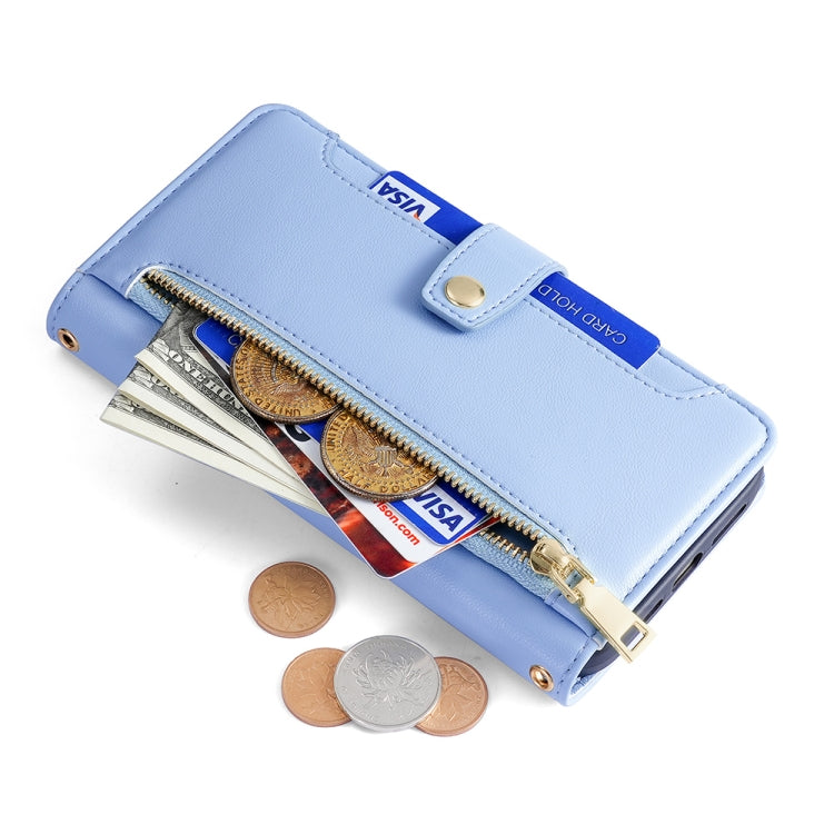 For Honor Magic5 Pro Sheep Texture Cross-body Zipper Wallet Leather Phone Case(Blue) - Honor Cases by PMC TechLife | Online Shopping South Africa | PMC TechLife | Buy Now Pay Later Mobicred