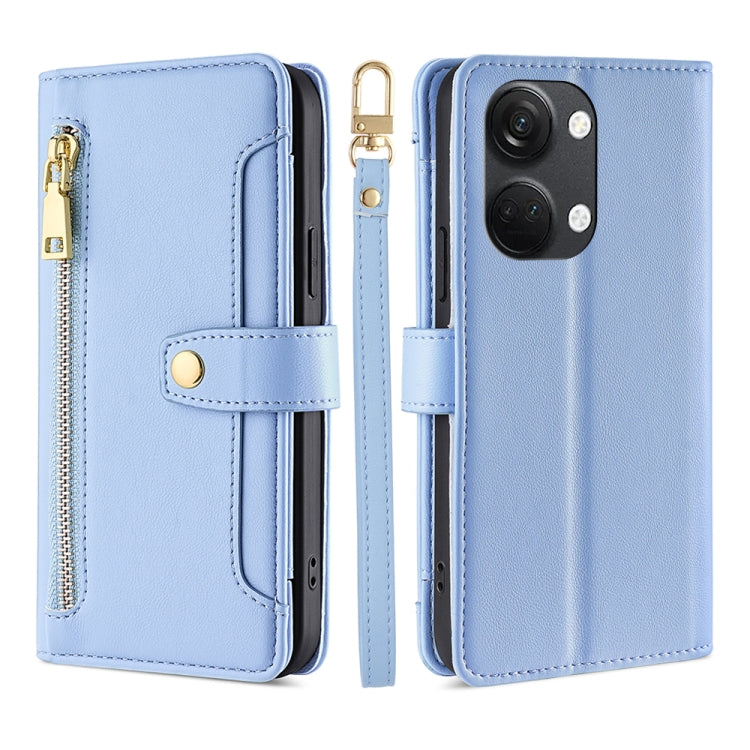 For OnePlus Ace 2V 5G Sheep Texture Cross-body Zipper Wallet Leather Phone Case(Blue) - OnePlus Cases by PMC TechLife | Online Shopping South Africa | PMC TechLife | Buy Now Pay Later Mobicred
