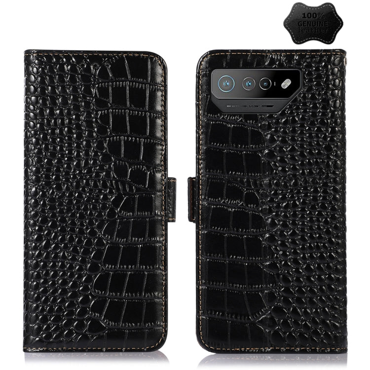 For Asus ROG Phone 7 Crocodile Top Layer Cowhide Leather Phone Case(Black) - ASUS Cases by PMC TechLife | Online Shopping South Africa | PMC TechLife | Buy Now Pay Later Mobicred