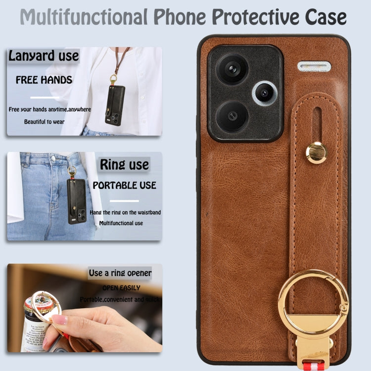 For Xiaomi Redmi Note 13 Pro+ Wristband Leather Back Phone Case(Brown) - Note 13 Pro+ Cases by PMC Jewellery | Online Shopping South Africa | PMC Jewellery | Buy Now Pay Later Mobicred