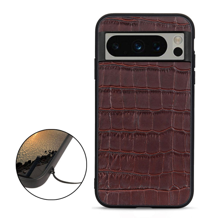 For Google Pixel 8 Pro Crocodile Texture Genuine Leather Phone Case(Brown) - Google Cases by PMC Jewellery | Online Shopping South Africa | PMC Jewellery | Buy Now Pay Later Mobicred