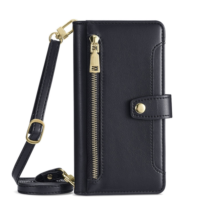 For Nokia C12 Sheep Texture Cross-body Zipper Wallet Leather Phone Case(Black) - Nokia Cases by PMC TechLife | Online Shopping South Africa | PMC TechLife | Buy Now Pay Later Mobicred