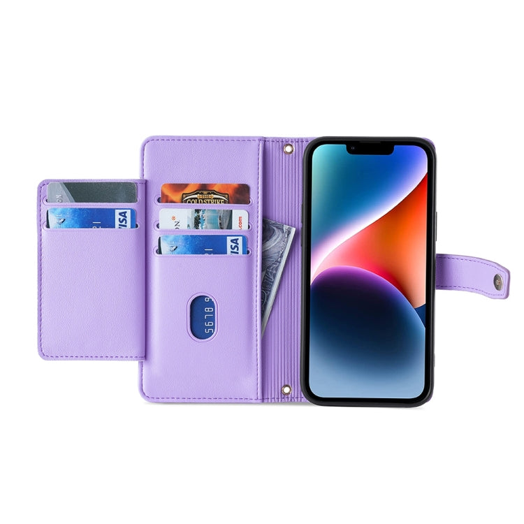 For Nokia C32 Sheep Texture Cross-body Zipper Wallet Leather Phone Case(Purple) - Nokia Cases by PMC TechLife | Online Shopping South Africa | PMC TechLife | Buy Now Pay Later Mobicred