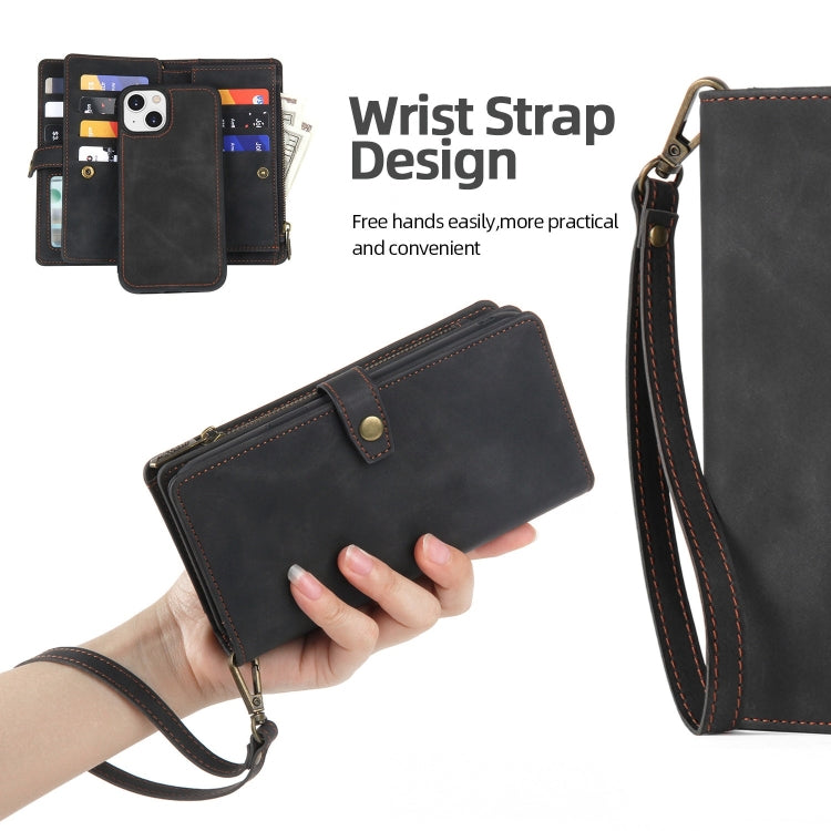 For iPhone 14 Plus Zipper Wallet Detachable MagSafe Leather Phone Case(Black) - iPhone 14 Plus Cases by PMC TechLife | Online Shopping South Africa | PMC TechLife