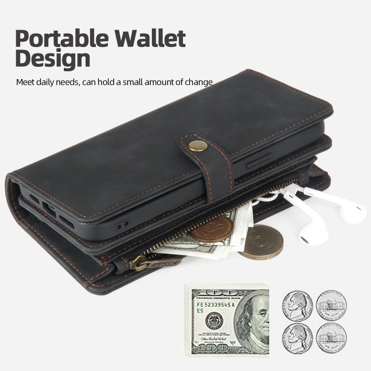 For iPhone 12 Pro Max Zipper Wallet Detachable MagSafe Leather Phone Case(Black) - iPhone 12 Pro Max Cases by PMC TechLife | Online Shopping South Africa | PMC TechLife