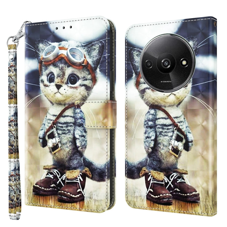 For Xiaomi Redmi A3 3D Painted Pattern Leather Phone Case(Naughty Cat) - Xiaomi Cases by PMC TechLife | Online Shopping South Africa | PMC TechLife | Buy Now Pay Later Mobicred