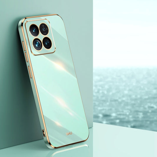 For Xiaomi 14 XINLI Straight Edge 6D Electroplate TPU Phone Case(Mint Green) - 14 Cases by XINLI | Online Shopping South Africa | PMC Jewellery | Buy Now Pay Later Mobicred