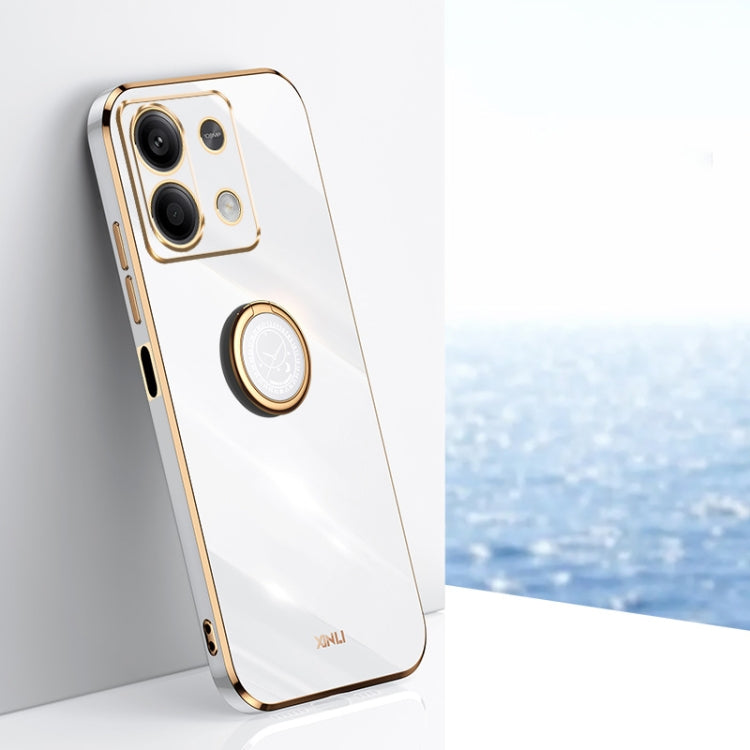For Xiaomi Redmi Note 13 5G XINLI Straight Edge 6D Electroplate TPU Phone Case with Ring Holder(White) - Note 13 Cases by XINLI | Online Shopping South Africa | PMC TechLife | Buy Now Pay Later Mobicred