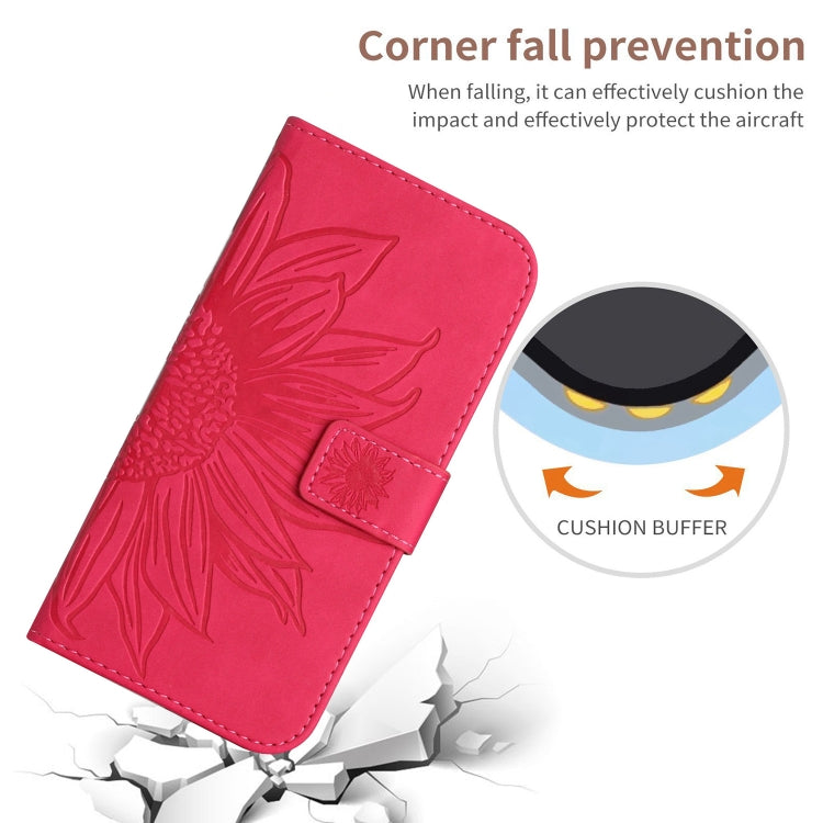 For Xiaomi Poco F5 Skin Feel Sun Flower Embossed Flip Leather Phone Case with Lanyard(Rose Red) - Xiaomi Cases by PMC Jewellery | Online Shopping South Africa | PMC Jewellery | Buy Now Pay Later Mobicred