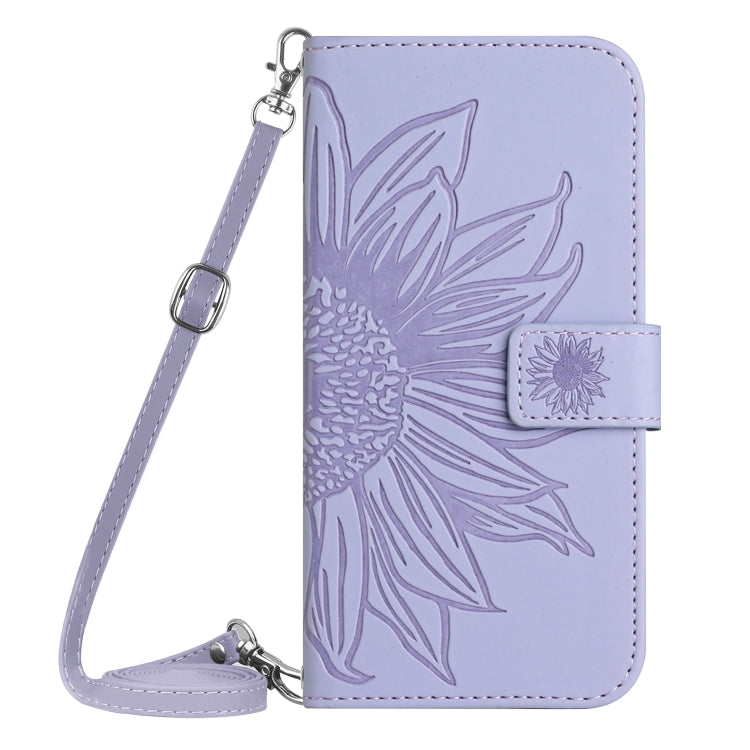 For Xiaomi Poco F5 Skin Feel Sun Flower Embossed Flip Leather Phone Case with Lanyard(Purple) - Xiaomi Cases by PMC Jewellery | Online Shopping South Africa | PMC Jewellery | Buy Now Pay Later Mobicred