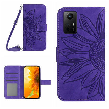 For Xiaomi Redmi Note 12S Skin Feel Sun Flower Embossed Flip Leather Phone Case with Lanyard(Dark Purple) - Xiaomi Cases by PMC Jewellery | Online Shopping South Africa | PMC Jewellery | Buy Now Pay Later Mobicred