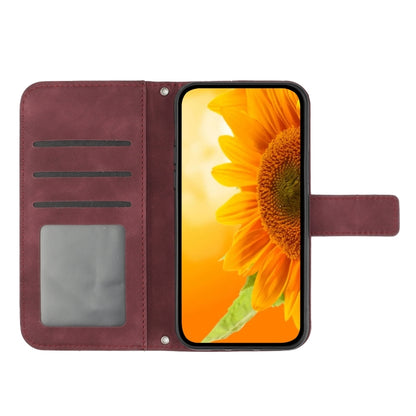 For Xiaomi Redmi Note 12S Skin Feel Sun Flower Embossed Flip Leather Phone Case with Lanyard(Wine Red) - Xiaomi Cases by PMC Jewellery | Online Shopping South Africa | PMC Jewellery | Buy Now Pay Later Mobicred