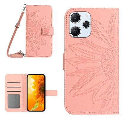 For Xiaomi Redmi 12 4G Global Skin Feel Sun Flower Embossed Flip Leather Phone Case with Lanyard(Pink) - Xiaomi Cases by PMC Jewellery | Online Shopping South Africa | PMC Jewellery | Buy Now Pay Later Mobicred