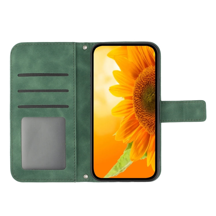 For Xiaomi Redmi 12 5G Skin Feel Sun Flower Embossed Flip Leather Phone Case with Lanyard(Green) - Xiaomi Cases by PMC Jewellery | Online Shopping South Africa | PMC Jewellery | Buy Now Pay Later Mobicred