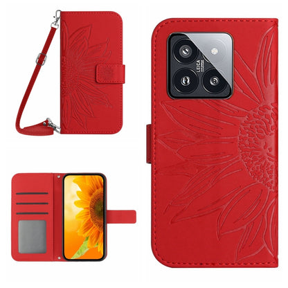 For Xiaomi 14 Pro Skin Feel Sun Flower Embossed Flip Leather Phone Case with Lanyard(Red) - 14 Pro Cases by PMC Jewellery | Online Shopping South Africa | PMC Jewellery | Buy Now Pay Later Mobicred