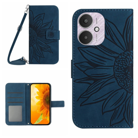 For Xiaomi Redmi 13C 5G Skin Feel Sun Flower Embossed Flip Leather Phone Case with Lanyard(Inky Blue) - 13C Cases by PMC Jewellery | Online Shopping South Africa | PMC Jewellery | Buy Now Pay Later Mobicred