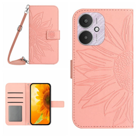 For Xiaomi Redmi 13C 5G Skin Feel Sun Flower Embossed Flip Leather Phone Case with Lanyard(Pink) - 13C Cases by PMC Jewellery | Online Shopping South Africa | PMC Jewellery | Buy Now Pay Later Mobicred