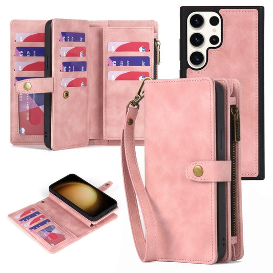 For Samsung Galaxy S23 Ultra 5G Zipper Wallet Detachable MagSafe Leather Phone Case(Pink) - Galaxy S23 Ultra 5G Cases by PMC Jewellery | Online Shopping South Africa | PMC Jewellery