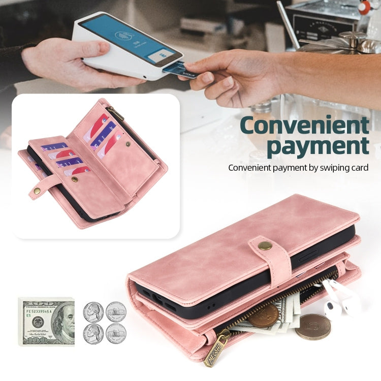 For Samsung Galaxy S23 Ultra 5G Zipper Wallet Detachable MagSafe Leather Phone Case(Pink) - Galaxy S23 Ultra 5G Cases by PMC Jewellery | Online Shopping South Africa | PMC Jewellery