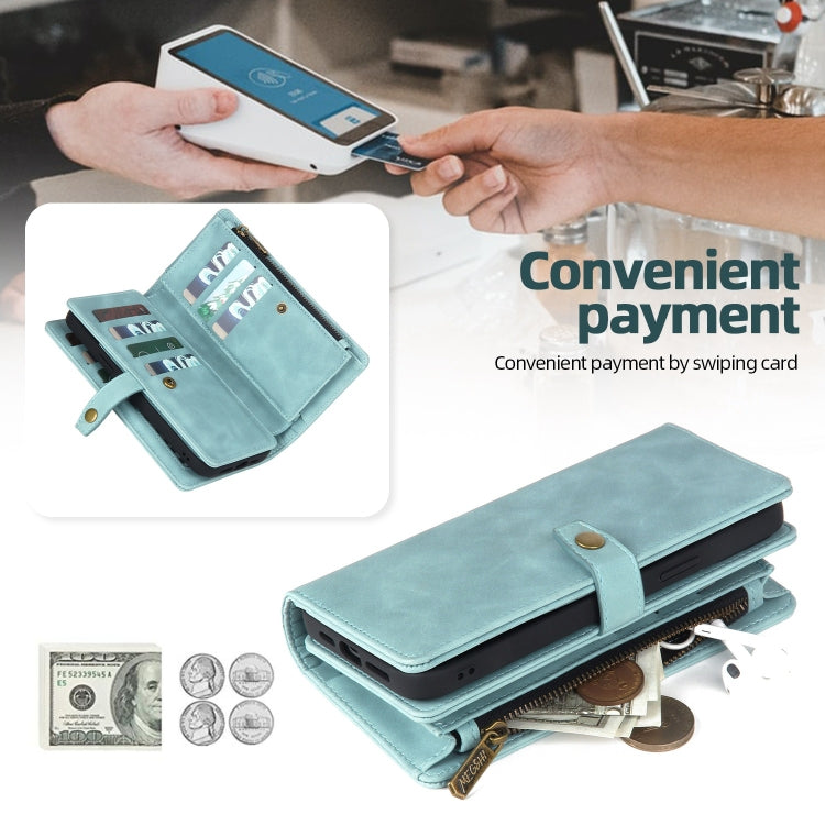 For Samsung Galaxy A22 5G Zipper Wallet Magnetic Detachable Leather Phone Case(Blue) - free shipping - PMC TechLife - Order now!