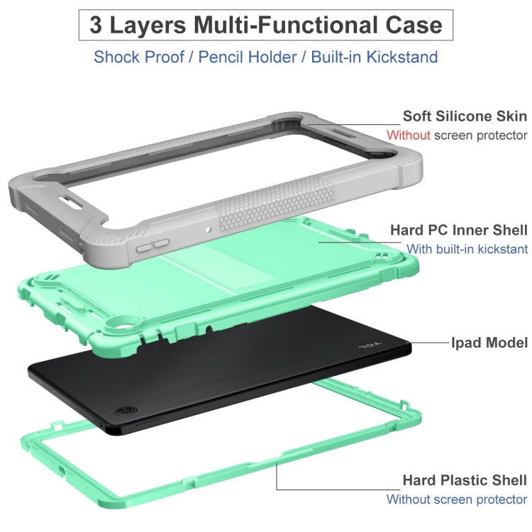 For TCL Tab 10 5G Shockproof Silicone Hybrid PC Tablet Case with Holder(Mint Green + Grey) - free shipping - PMC TechLife - Order now!