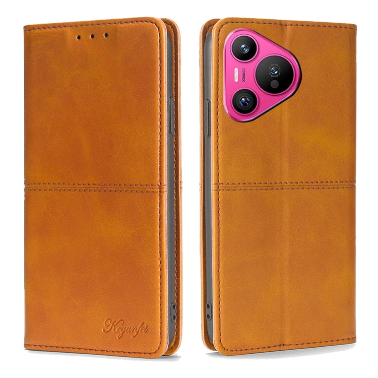 For Huawei Pura 70 5G Cow Texture Magnetic Leather Phone Case(Light Brown) - Huawei Cases by PMC Jewellery | Online Shopping South Africa | PMC Jewellery | Buy Now Pay Later Mobicred