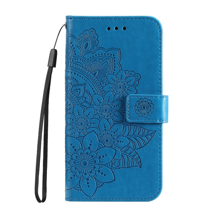 For Honor Magic6 Pro Seven-petal Flowers Embossing Leather Phone Case(Blue) - free shipping - PMC Jewellery - Order now!