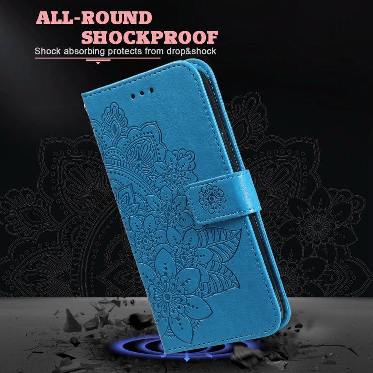 For Honor Magic6 Pro Seven-petal Flowers Embossing Leather Phone Case(Blue) - free shipping - PMC Jewellery - Order now!