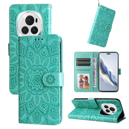 For Honor Magic6 Pro Embossed Sunflower Leather Phone Case(Green) - Honor Cases by PMC Jewellery | Online Shopping South Africa | PMC Jewellery | Buy Now Pay Later Mobicred