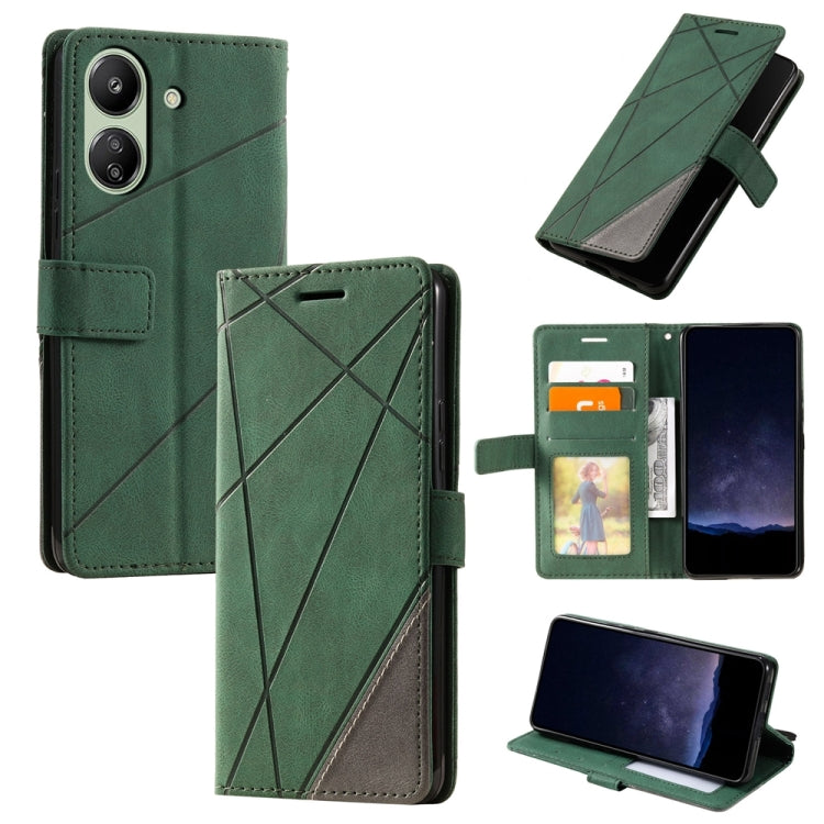 For Xiaomi Redmi 13C Skin Feel Splicing Leather Phone Case(Green) - 13C Cases by PMC Jewellery | Online Shopping South Africa | PMC Jewellery