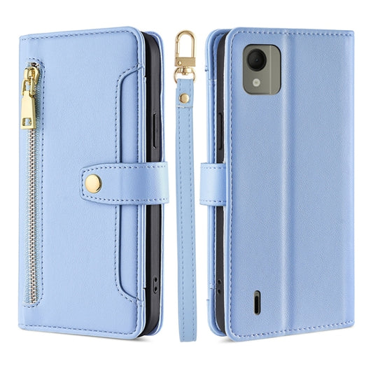 For Nokia C110 4G Lite Sheep Texture Cross-body Zipper Wallet Leather Phone Case(Blue) - Nokia Cases by PMC Jewellery | Online Shopping South Africa | PMC Jewellery | Buy Now Pay Later Mobicred