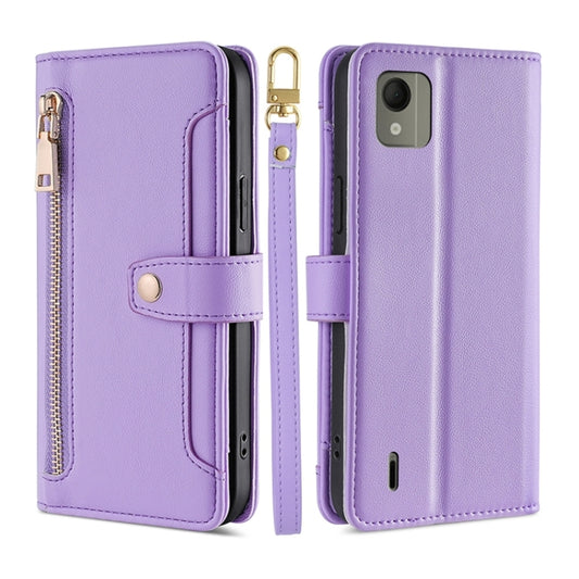 For Nokia C110 4G Lite Sheep Texture Cross-body Zipper Wallet Leather Phone Case(Purple) - Nokia Cases by PMC Jewellery | Online Shopping South Africa | PMC Jewellery | Buy Now Pay Later Mobicred