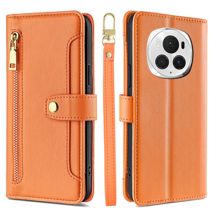 For Honor Magic6 Pro 5G Sheep Texture Cross-body Zipper Wallet Leather Phone Case(Orange) - Honor Cases by PMC Jewellery | Online Shopping South Africa | PMC Jewellery | Buy Now Pay Later Mobicred