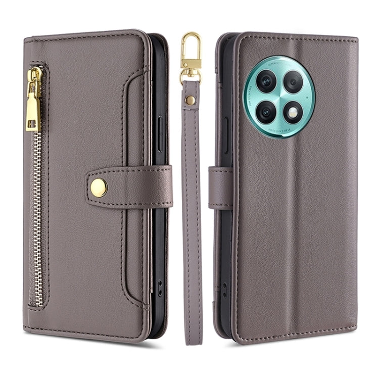 For OnePlus Ace 2 Pro Sheep Texture Cross-body Zipper Wallet Leather Phone Case(Grey) - OnePlus Cases by PMC TechLife | Online Shopping South Africa | PMC TechLife | Buy Now Pay Later Mobicred