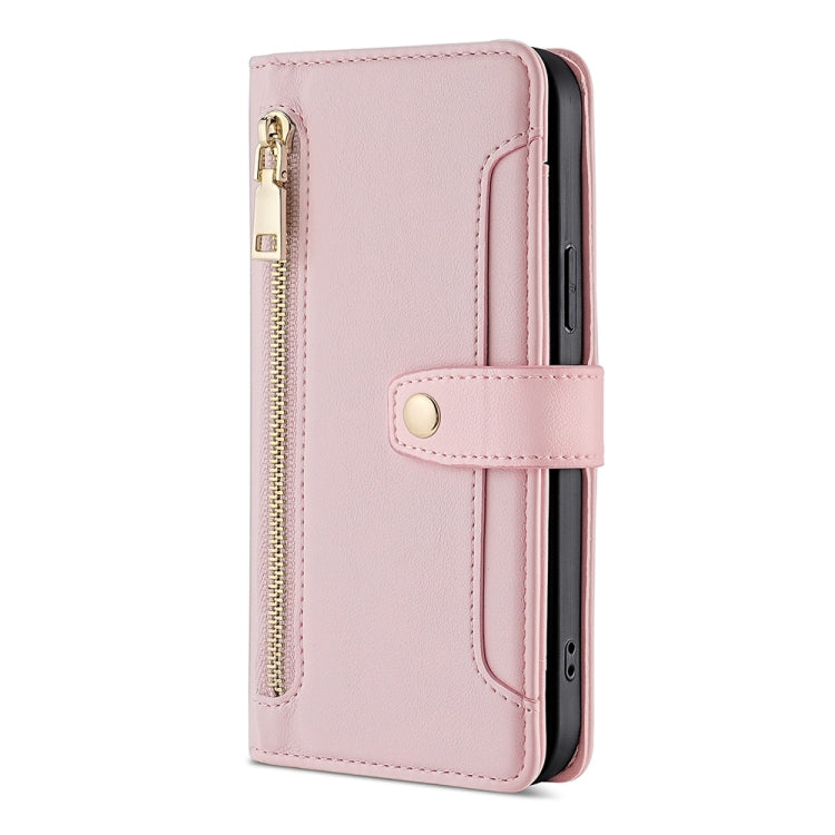 For OnePlus Ace 2 Pro Sheep Texture Cross-body Zipper Wallet Leather Phone Case(Pink) - OnePlus Cases by PMC TechLife | Online Shopping South Africa | PMC TechLife | Buy Now Pay Later Mobicred