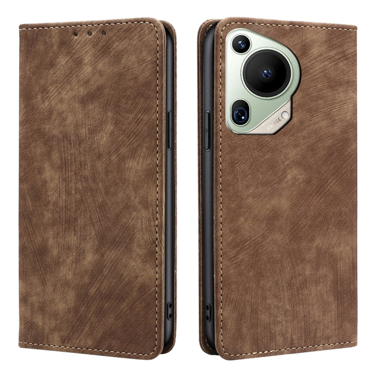 For Huawei Pura 70 Ultra RFID Anti-theft Brush Magnetic Leather Phone Case(Brown) - Huawei Cases by PMC Jewellery | Online Shopping South Africa | PMC Jewellery | Buy Now Pay Later Mobicred