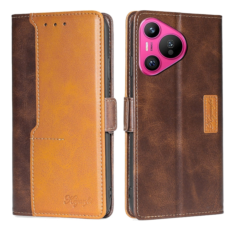 For Huawei Pura 70 5G Contrast Color Side Buckle Leather Phone Case(Dark Brown + Gold) - Huawei Cases by PMC Jewellery | Online Shopping South Africa | PMC Jewellery | Buy Now Pay Later Mobicred