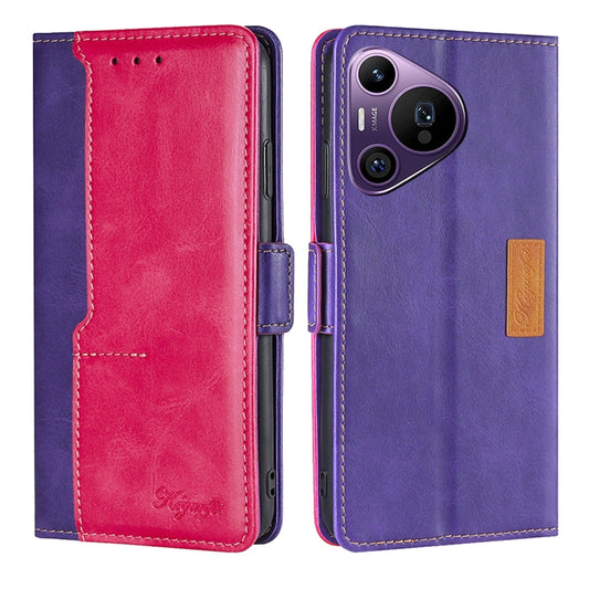 For Huawei Pura 70 Pro / 70 Pro+ 5G Contrast Color Side Buckle Leather Phone Case(Purple + Rose Red) - Huawei Cases by PMC Jewellery | Online Shopping South Africa | PMC Jewellery | Buy Now Pay Later Mobicred